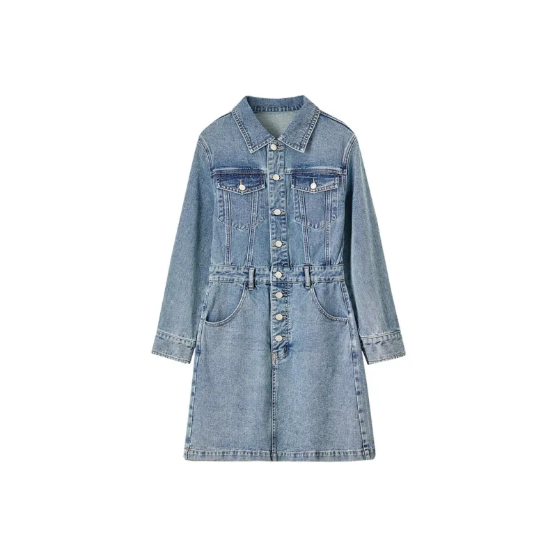 SENTUBILA Long Sleeved Dresses Women's Denim Blue-0