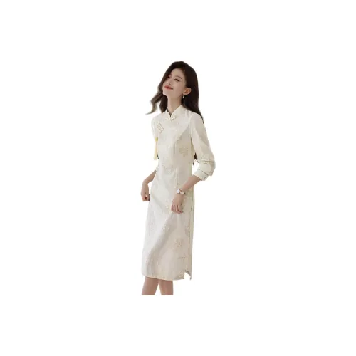 Mo Han Yi Mei Long Sleeved Dress Women's Ecru