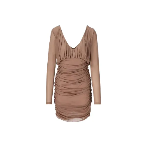 SAINT LAURENT V Neck Draped Long Sleeved Dress
