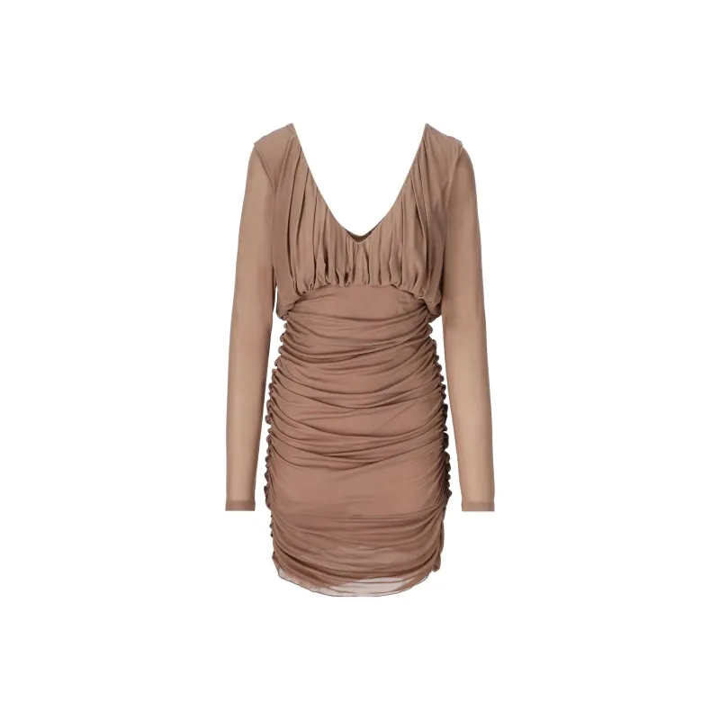 SAINT LAURENT V Neck Draped Long Sleeved Dress-0