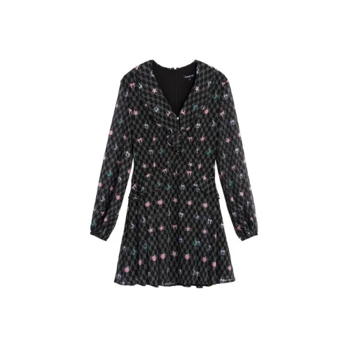 Bebe SS23 블랙 멀티컬러 여성 긴팔 원피스