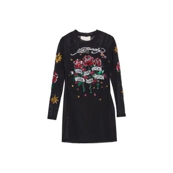 Ed Hardy Long Sleeved Dresses Women's Black E1PAW137