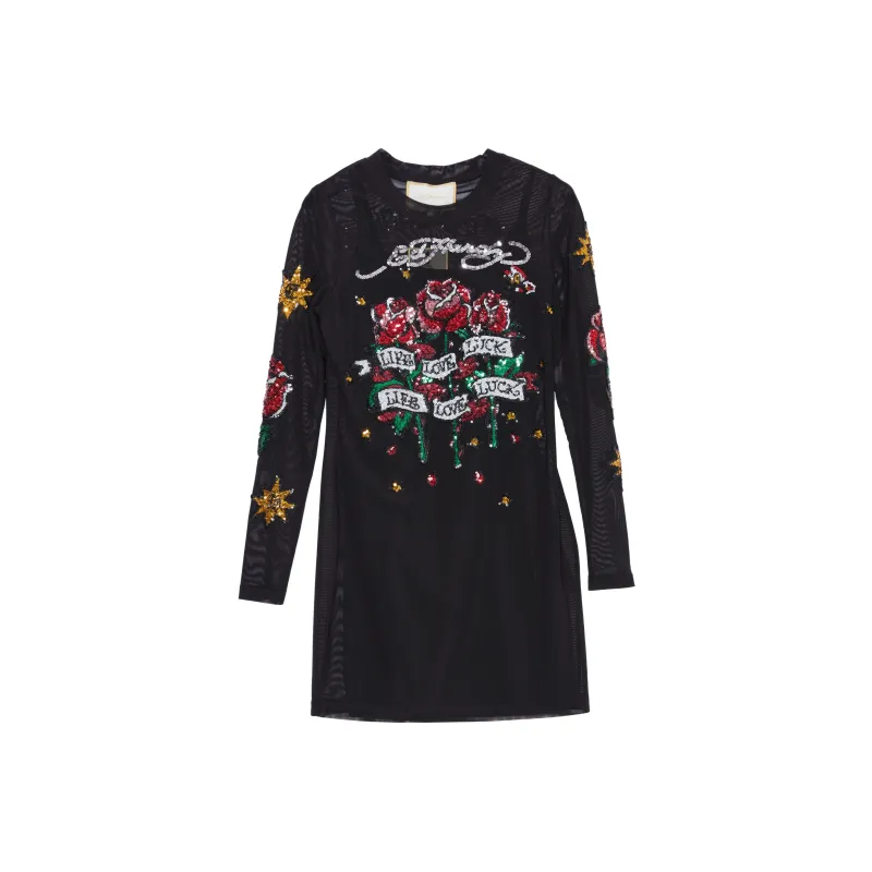 Ed Hardy Long Sleeved Dresses Women's Black E1PAW137-0