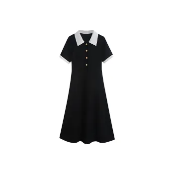 Vine Color Short Sleeved Dress Women's Black