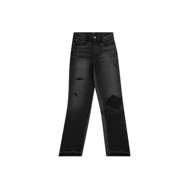 AMIRI Leather Hybrid Cropped Jeans 'Black'-0
