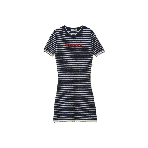 MIU MIU SS23 Short-Sleeved Raffiaes Women's Blue