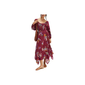 FREE PEOPLE Morning Glory Maxi Dress Long-Sleeved Dresses Women's Earth Red Combo/Earth Red Combination