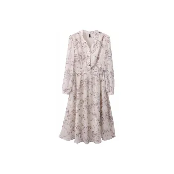 VIMLY Long Sleeved Dresses Women's Apricot With Purple Floral Print