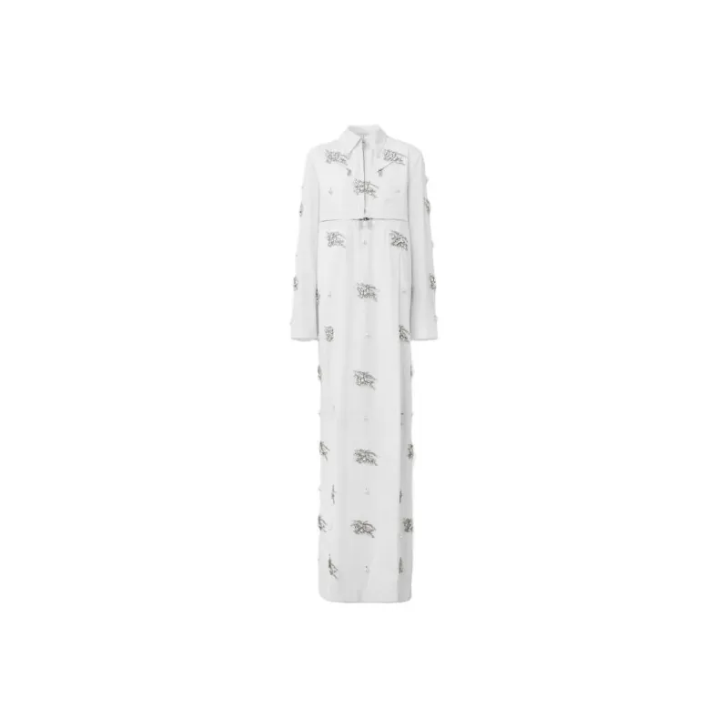 Burberry Long-Sleeved Dresses Women's White-0