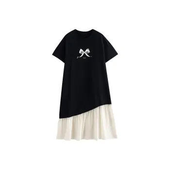Initial Language Short Sleeved Dress Women's Black