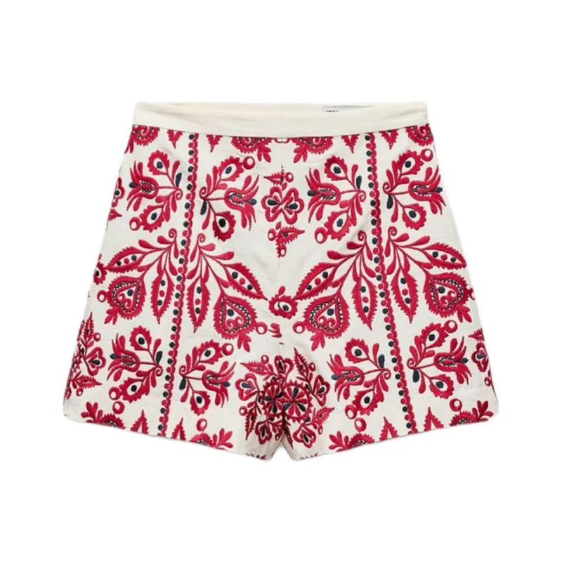 ZARA ZW Series Casual Shorts Women's White/Red-0