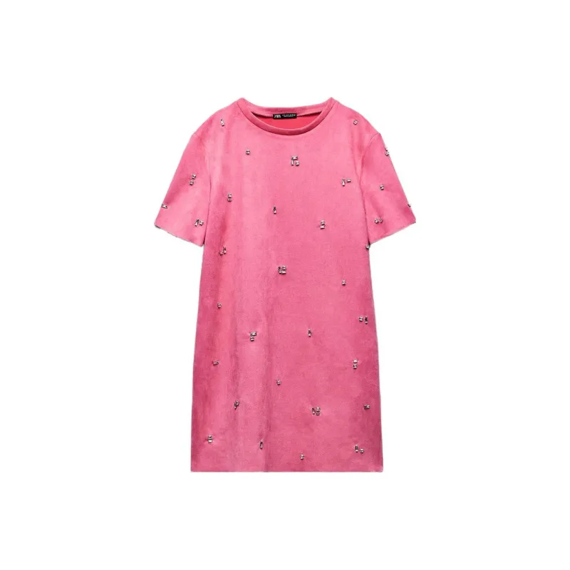 ZARA Short-Sleeved Dresses Women's Dark Purple Red-0