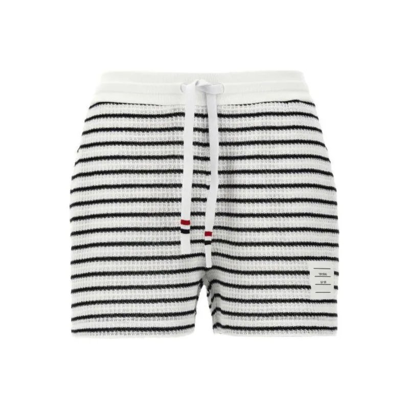 THOM BROWNE Logo Patch Striped Drawstring Shorts-0