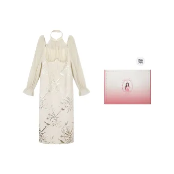 ANNIBUHUO Long Sleeved Dresses Women's Apricot