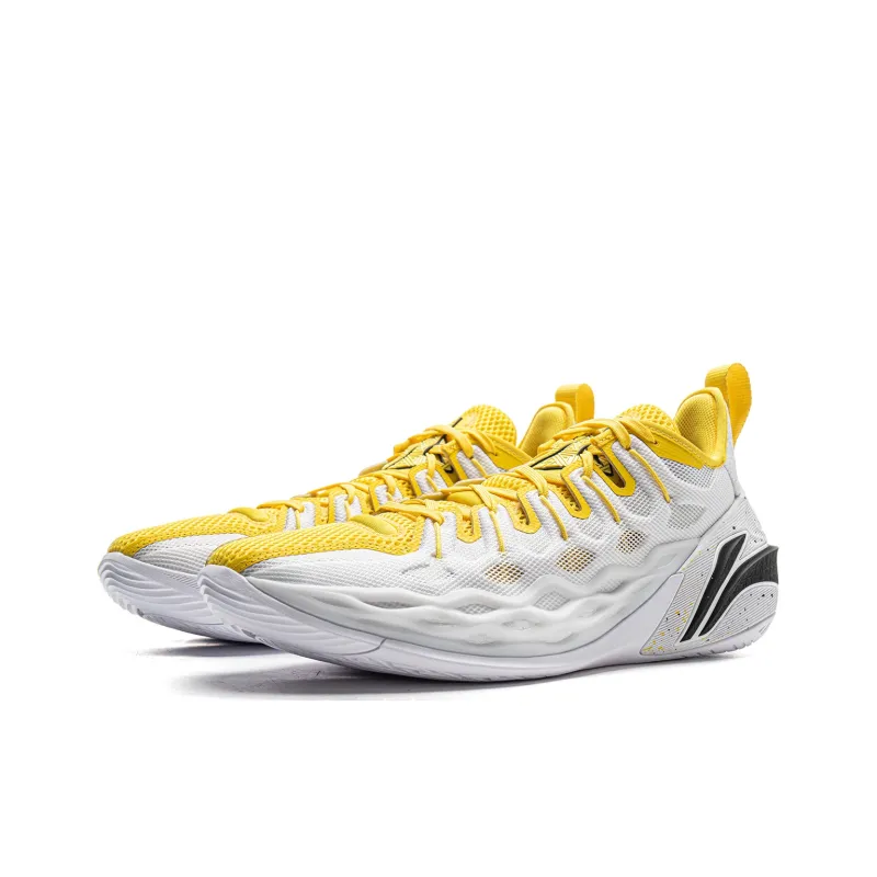 LiNing Buckets Shock Absorbers Slip Resistant Breathable Low Top Basketball Shoes Men's White Yellow-2