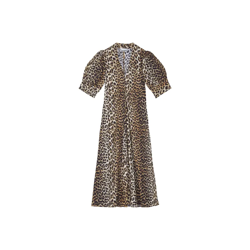GANNI Leopard print Organic Cotton Midi Dress-0