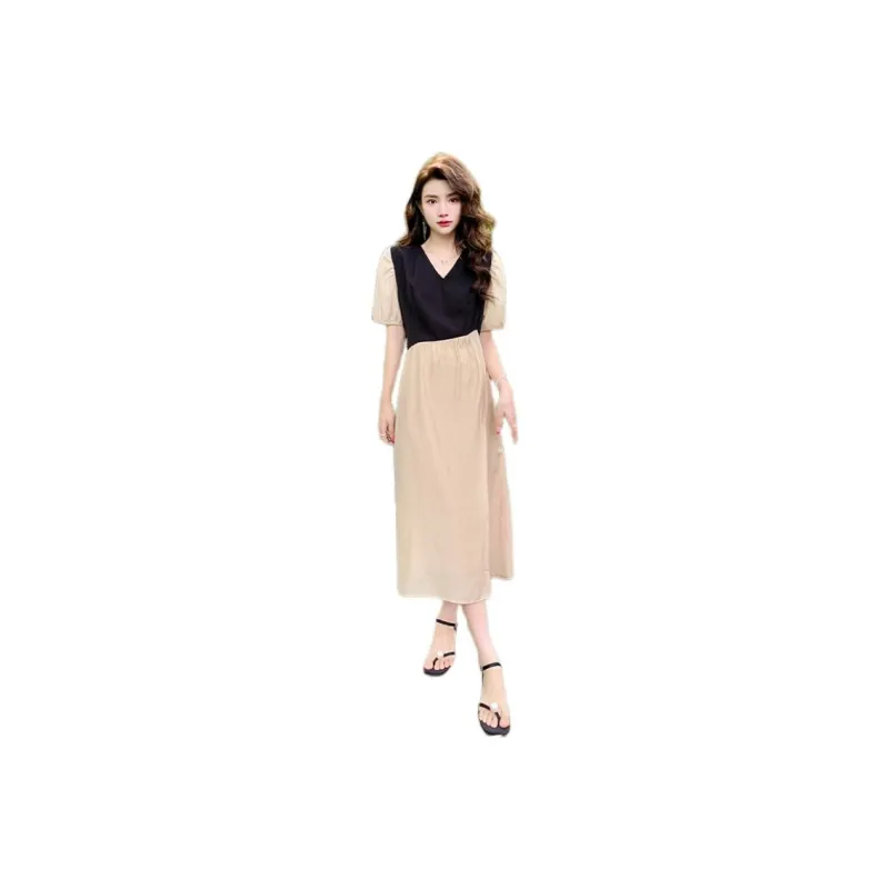 ETSE Short-Sleeved Dresses Women's Black Sugar Ice Coffee-0