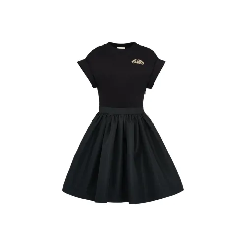 Alexander McQueen Hybrid Mini Dress In Black Short Sleeved Dress Women's Black