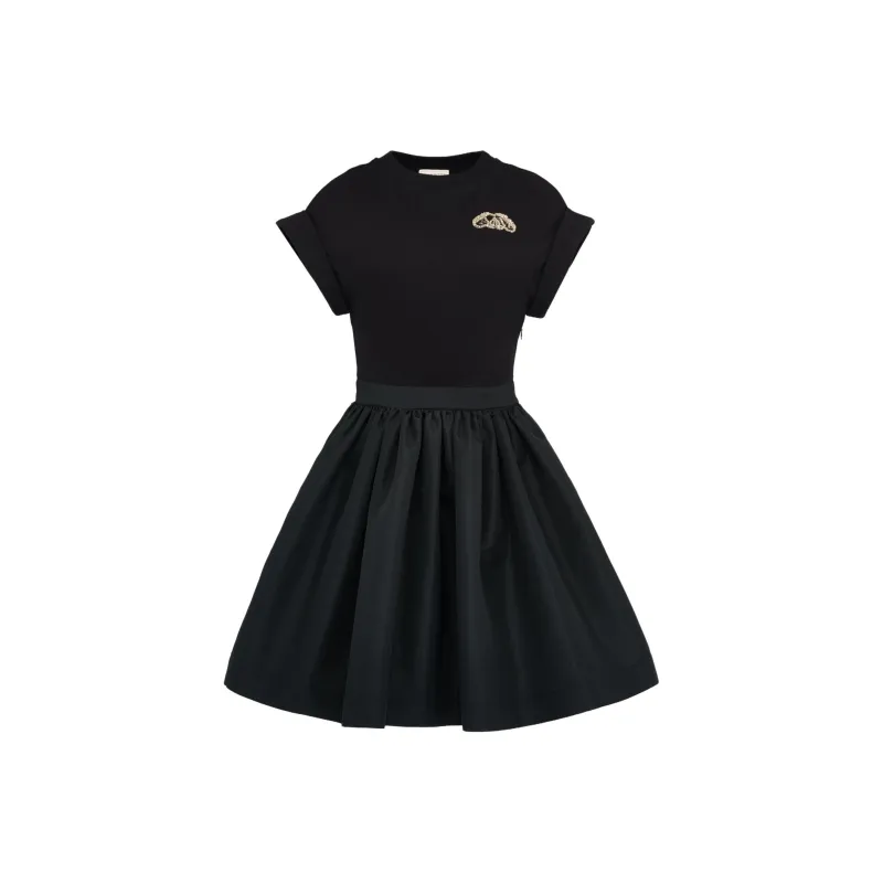 Alexander McQueen Hybrid Mini Dress In Black Short Sleeved Dress Women's Black-0