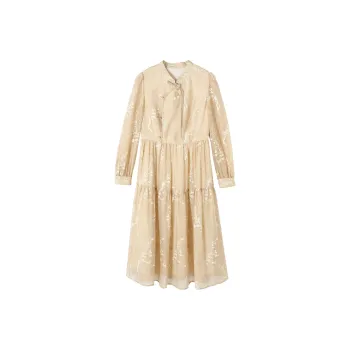 XIANGYING Long Sleeved Dress Women's Yellow