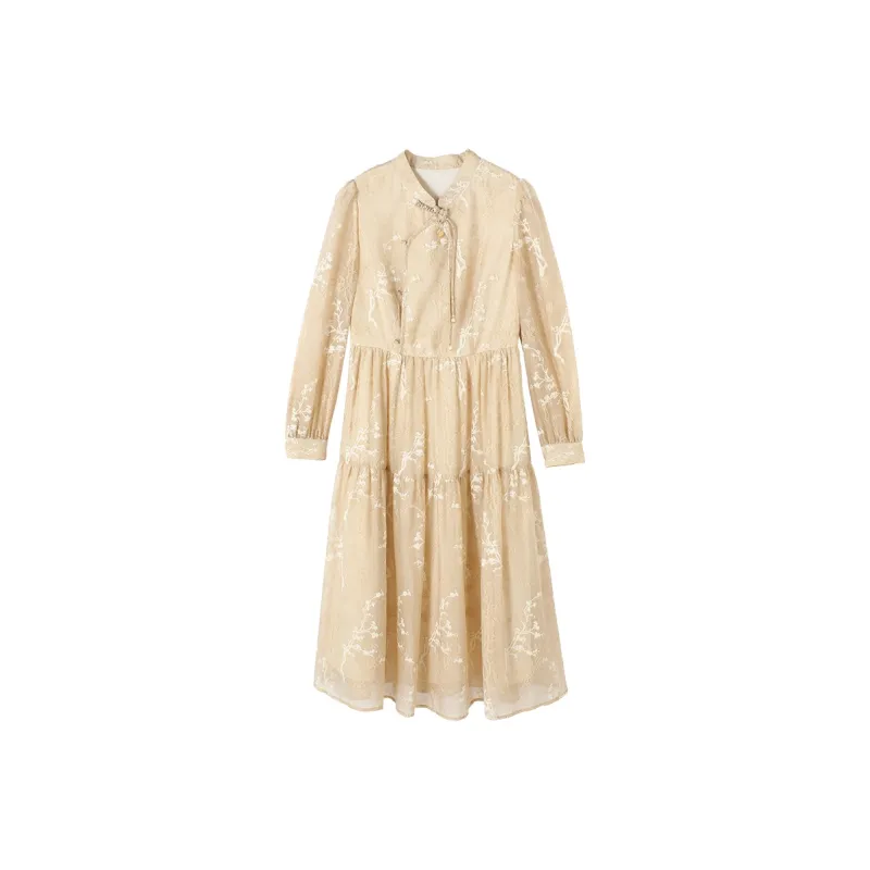 XIANGYING Long Sleeved Dress Women's Yellow-0