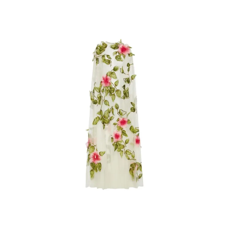 Oscar De La Renta Hibiscus Tulle Caftan Dress-0