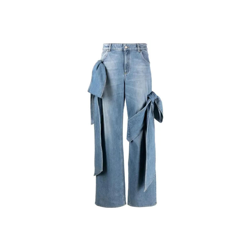 Blumarine 2J116A PANTA JCFIOCCHI BOW DETAIL WIDE LEG JEANS BLUE-0