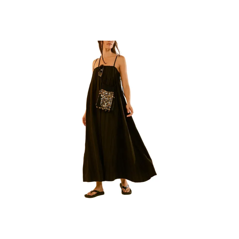 FREE PEOPLE All For Sun Maxi Slip Dresses Women's BLACK/Black-0