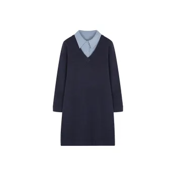 Mo Han Yi Mei Long Sleeved Dress Women's Navy Blue