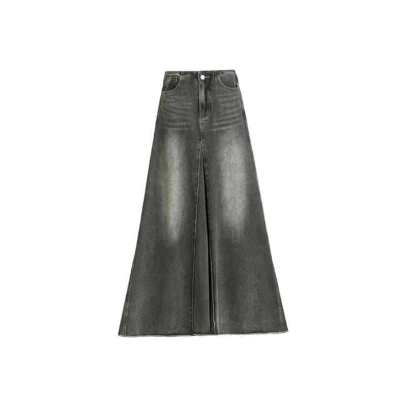 Hao Zhilang Denim Long Skirt Women's Maillard Brown-0