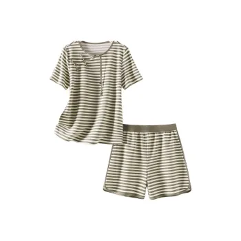 IHIMI SS24 Casual Suit Women's Apricot Green Stripes