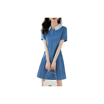 Still Quiet Short-Sleeved Dresses Women's Blue
