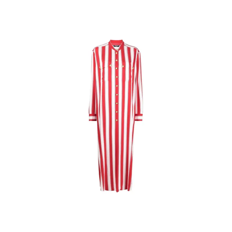 BALMAIN Band collar Striped Shirt Dress-0