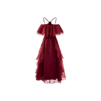 XIAOJUCHUANLI Short Sleeved Dress Women's Red