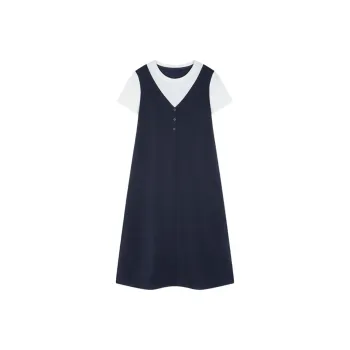 Mo Han Yi Mei Dress Women's Navy Blue & White