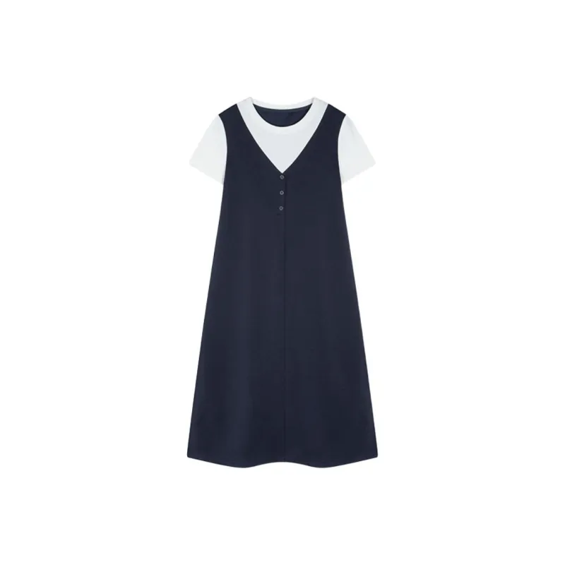 Mo Han Yi Mei Dress Women's Navy Blue & White-0