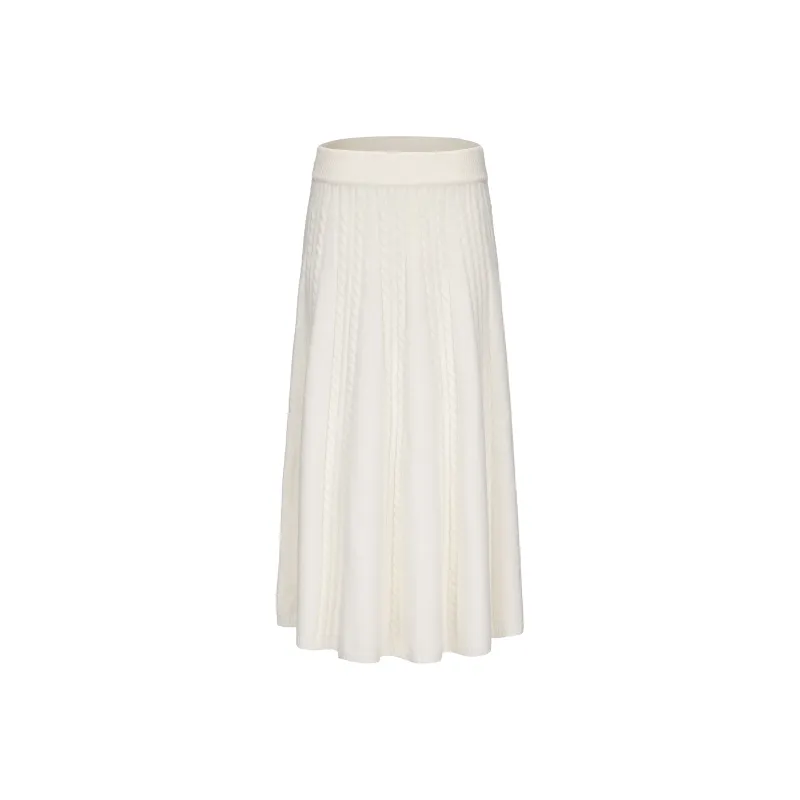 CHIWAWAMEME Knit Long Skirts Women's Gentle White Long Skirt-0