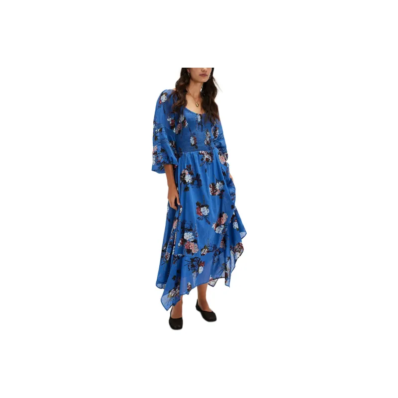 FREE PEOPLE Morning Glory Maxi Dress Long-Sleeved Dresses Women's Dutch Blue Combo-0