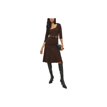 REFORMATION Everly Knit Dress Long-Sleeved Dresses Women's Coffee