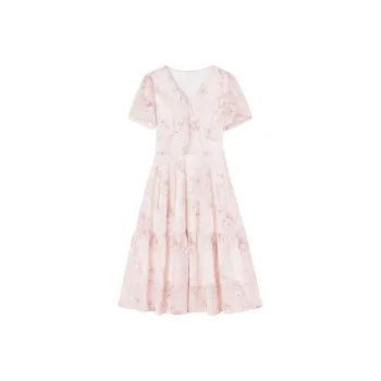 XIANGYING Short Sleeved Dress Women's Pink