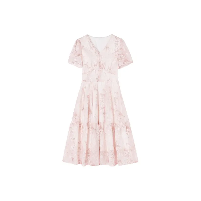 XIANGYING Short Sleeved Dress Women's Pink-0