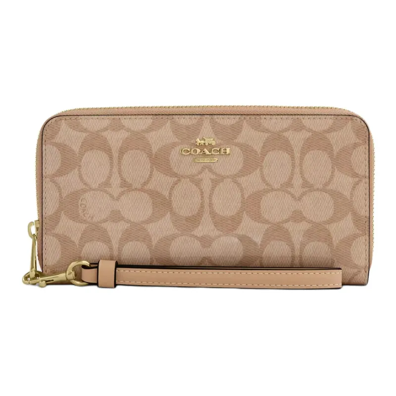 COACH Zip Around Canvas Bag Wallet Trumpets Women's Brown-0