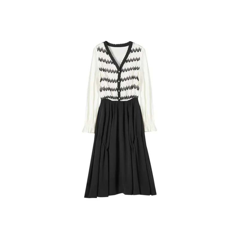XIANGYING Long Sleeved Dresses Women's Black-0