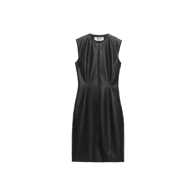 MSGM Faux-Leather Sheath Midi Dress-0