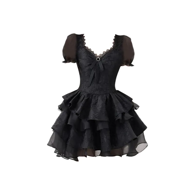 Peaches Peaches Short Sleeved Dress Women's Black-0