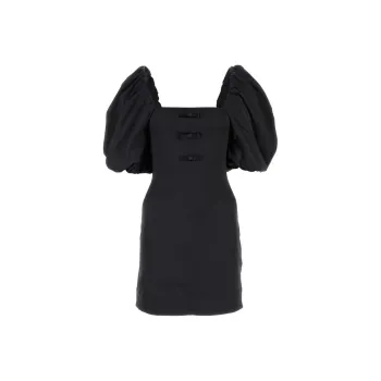 GANNI Bow Detailed Square Neck Satin Mini Dress