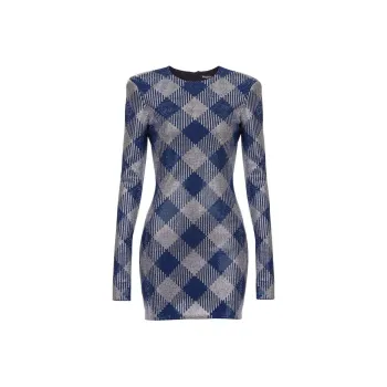BALMAIN Gingham Rhinestone Mini Dress