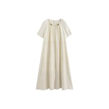 Initial Language Short Sleeved Dress Women's Beige Apricot