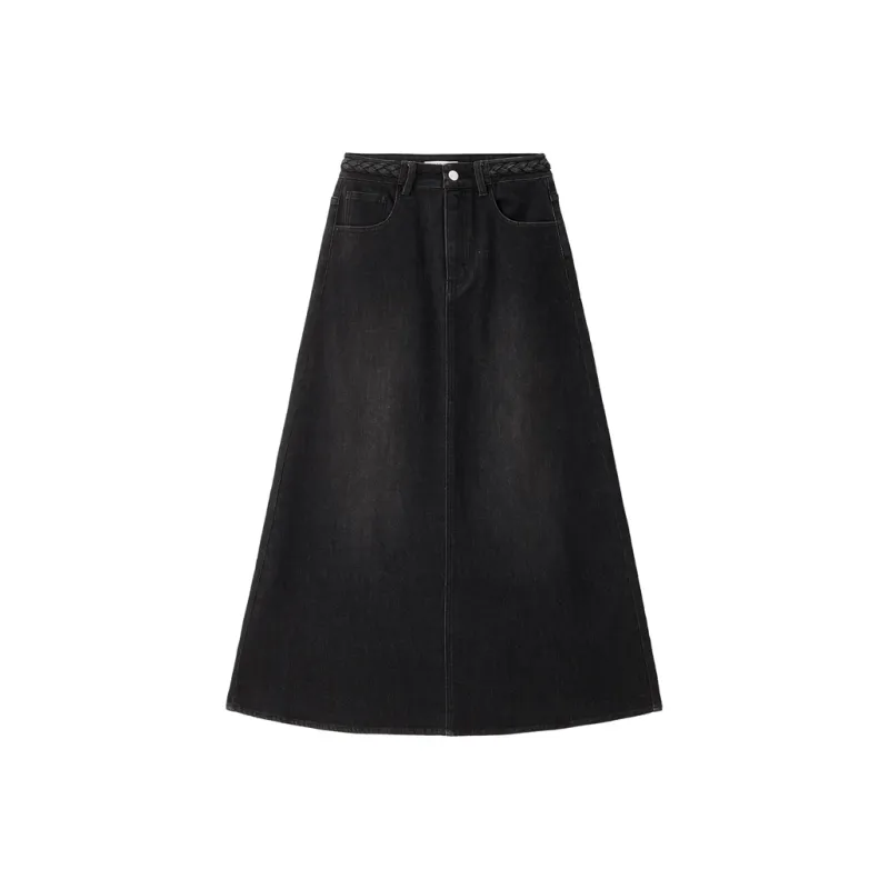 UNIQLO Denim Long Skirt Women's Black-0