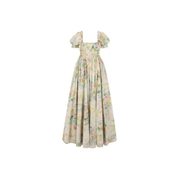 Selkie Collection Short Sleeved Dress Women's Apricot With Tiger Azure Rose Print